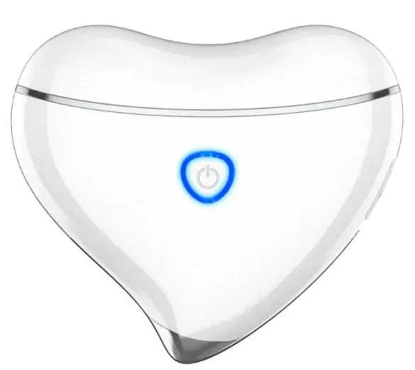 White heart-shaped face lifting slimming device with blue power button and ergonomic design for facial contouring