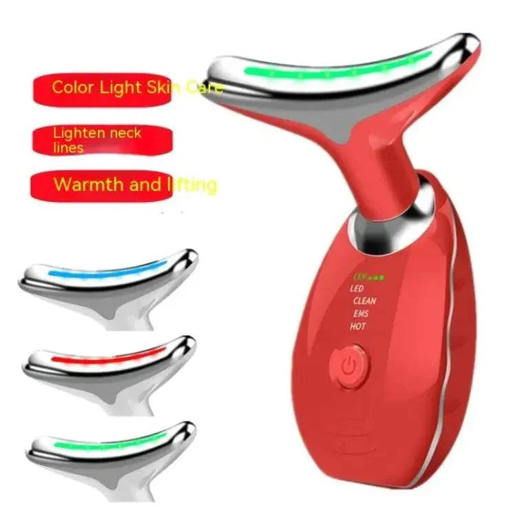 Red Neck Beauty Instrument with LED color light skin care for fading neck lines and warmth lifting therapy