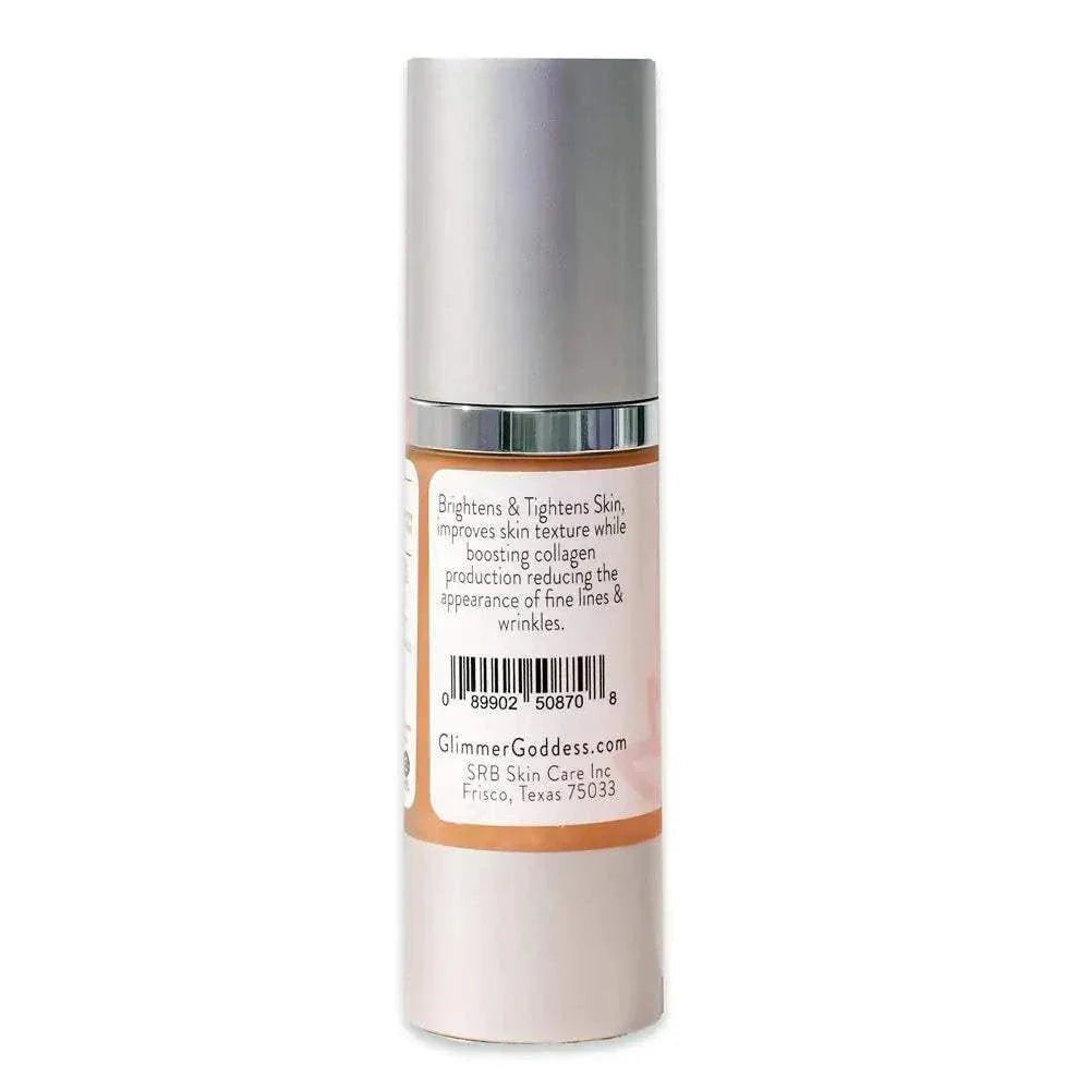Organic vitamin C face serum bottle with anti-aging and brightening properties