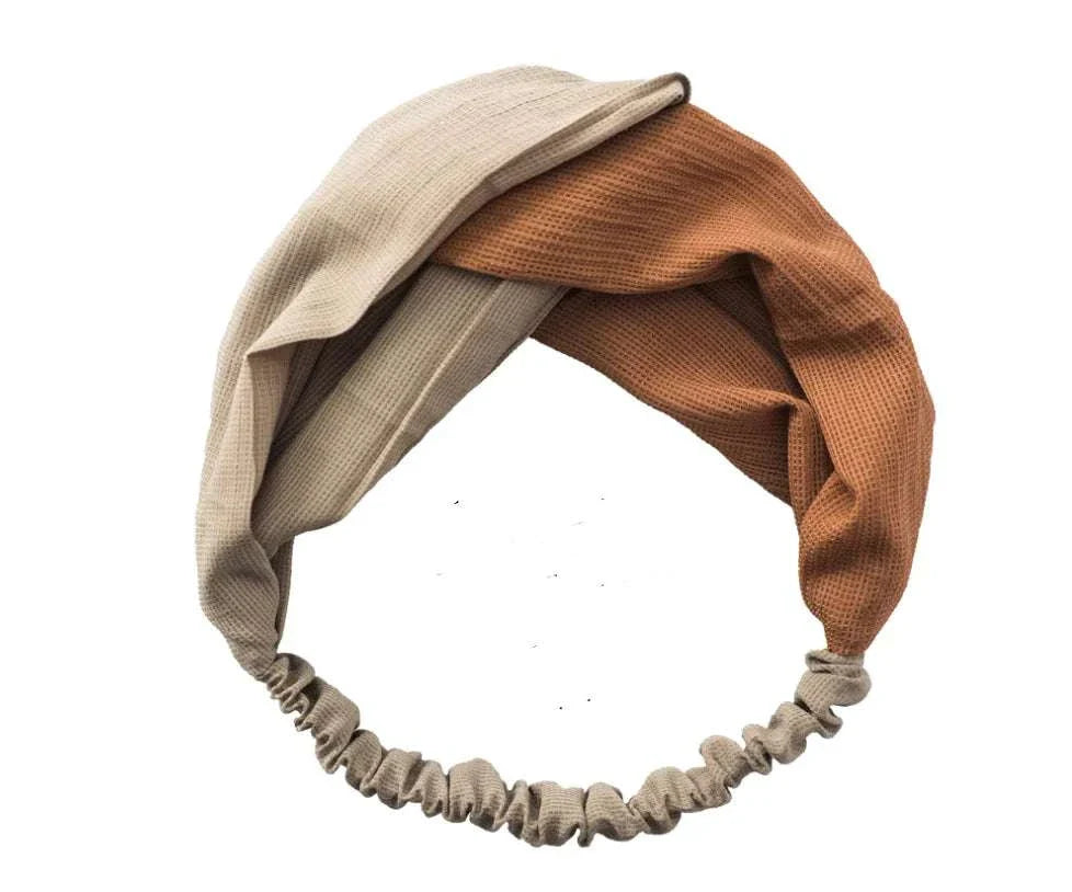 Beige and brown textured fabric headband hair accessory for stylish hair styling