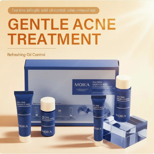 Tea Tree Salicylate Skincare Set with gentle acne treatment and oil control products in blue packaging