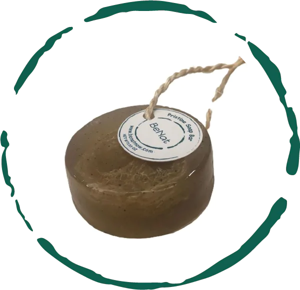 Pristine Soap Bar with green clay, bamboo, green tea, and natural loofah exfoliating soap on a rope