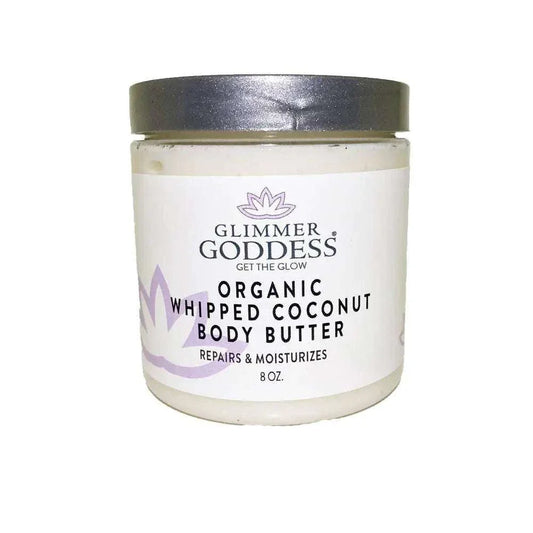 Organic Whipped Coconut body butter in jar for moisturizing and skin repair
