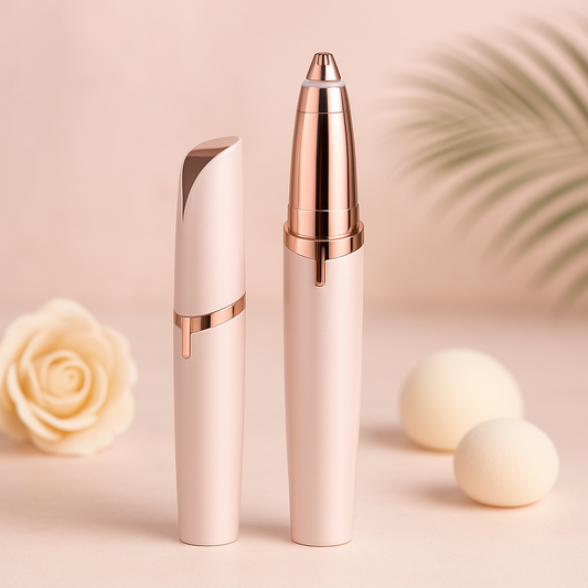 Mini facial hair remover pen for women with sleek rose gold design for painless and precise hair removal.