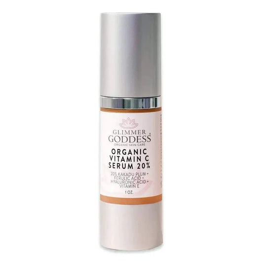 Organic Vitamin C Face Serum bottle with 20% vitamin C for anti-aging and brightening skin care