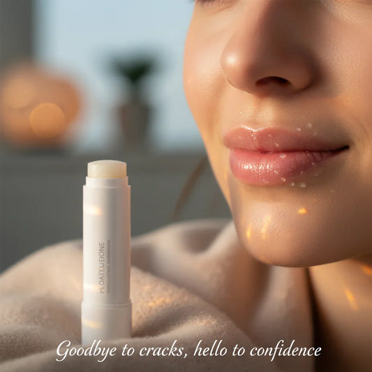 Close-up of smooth lips with moisturizing repair lip balm for hydration and crack prevention