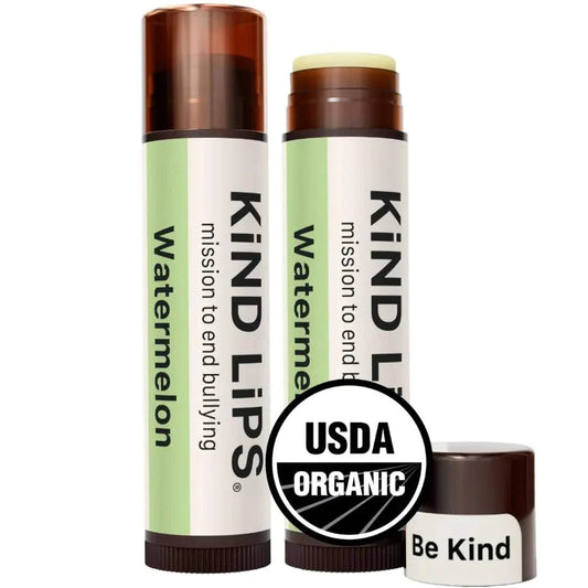 Organic Watermelon USDA Organic Lip Balm 2 pack with coconut oil and beeswax for moisturizing and anti-chap protection
