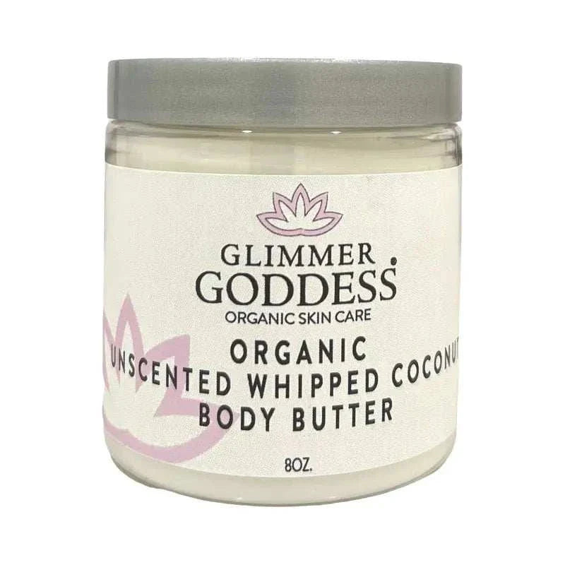 Organic Whipped Coconut unscented body butter in 8oz jar for moisturizing and rejuvenating skin