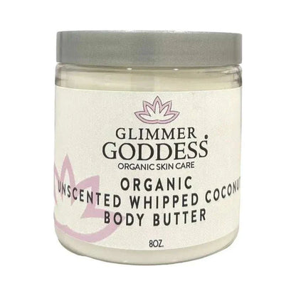 Organic Whipped Coconut unscented body butter in 8oz jar for moisturizing and rejuvenating skin