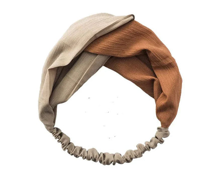 Beige and brown textured fabric headband hair accessory for stylish hair styling
